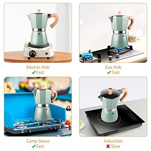 VINEKRAFT Moka Pot, Espresso Maker, ‎Aluminium Stove Top Coffee Maker with a Coffee Clip Spoon, 300ml/6 Cups