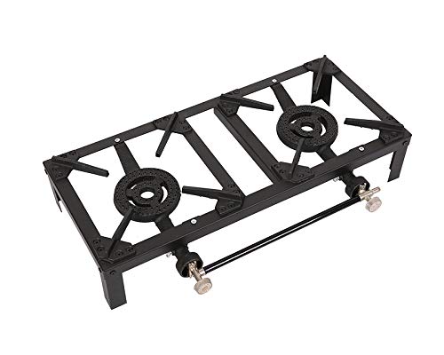 Butane Gas Double Burner Camping Cooker Country Stove Cast Iron LPG Double Burner BBQ Portable Grill, Boiling Ring Outdoor Camping Propane Catering
