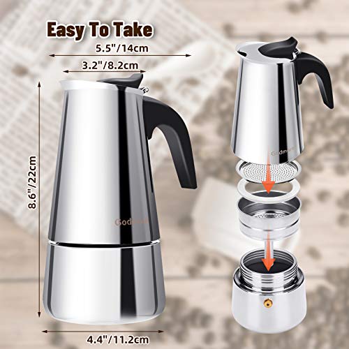 Godmorn Stovetop Espresso Maker, Italian Coffee Maker Moka Pot, 450ml/9 Cup (Espresso Cup=50ml), 430 Stainless Steel Classic Cafe Maker, Suitable for Induction Hob