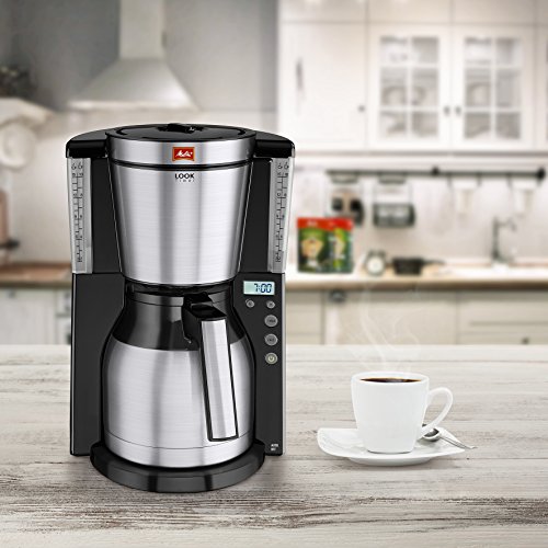 Melitta 6738044 Filter Coffee Machine with Insulated Jug, Timer Feature, Aroma Selector, Look Therm Timer Model, Black/Brushed Steel, 1011-16