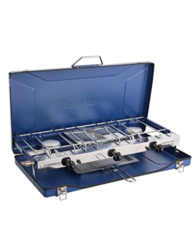 Campingaz Chef Folding Double Burner Stove and Grill, compact gas cooker for camping or festivals, Blue