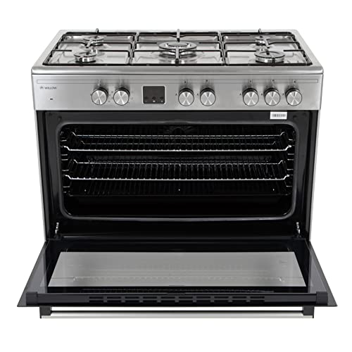 WILLOW WS90DFSS 90cm Dual Fuel, Freestanding Range Cooker, 5 Gas Burners, Wok Burner, Electric Single Cavity, 95L Capacity, 2 Year Manufacturer’s Warranty (Stainless Steel) [Energy Class A]