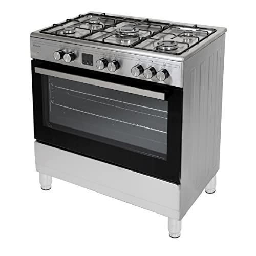 WILLOW WS90DFSS 90cm Dual Fuel, Freestanding Range Cooker, 5 Gas Burners, Wok Burner, Electric Single Cavity, 95L Capacity, 2 Year Manufacturer’s Warranty (Stainless Steel) [Energy Class A]