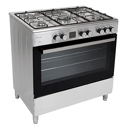 WILLOW WS90DFSS 90cm Dual Fuel, Freestanding Range Cooker, 5 Gas Burners, Wok Burner, Electric Single Cavity, 95L Capacity, 2 Year Manufacturer’s Warranty (Stainless Steel) [Energy Class A]