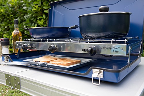 Campingaz Chef Folding Double Burner Stove and Grill, compact gas cooker for camping or festivals, Blue