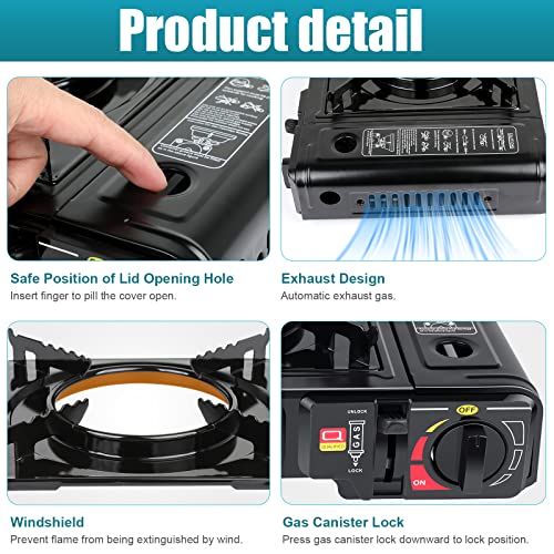 LabTEC Camping Gas Stove Portable Gas Cooker, Single Burner, Automatic Ignition System, 2.9 KW, Compact Outdoor Cooker, Camping Equipment for Outdoor Cooking BBQ