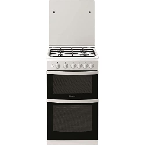 Indesit 50cm Double Cavity Gas Cooker with Lid - White