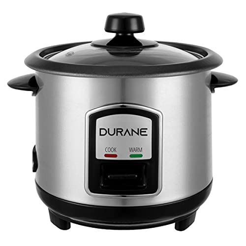 DURANE Electric Rice Cooker 800ml Stainless Steel Cook/Warm Functions and Vented Glass Lid
