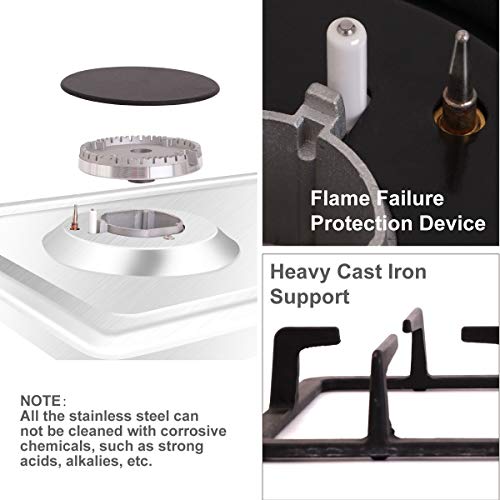 NOXTON Gas Hob 2 Burner, Built-in Gas Cooker Plug & Go, Stainless Steel Easy to Clean, Cast Iron Pan Support, Flame Out Protection Prevent Gas Leakage, LPG/NG Kit