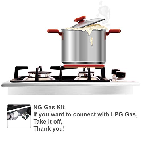 NOXTON Gas Hob 2 Burner, Built-in Gas Cooker Plug & Go, Stainless Steel Easy to Clean, Cast Iron Pan Support, Flame Out Protection Prevent Gas Leakage, LPG/NG Kit