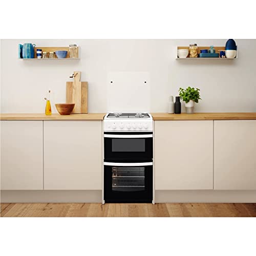 Indesit 50cm Double Cavity Gas Cooker with Lid - White