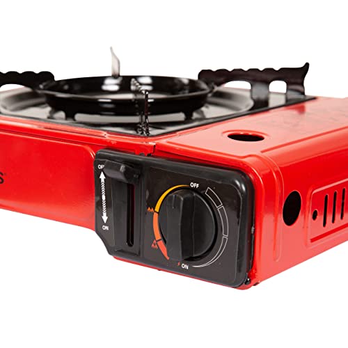 Trespass Gastro, Red, Camping Gas Cooker with Temperature Gague & Built In Ignition, Red