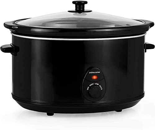 Andrew James Slow Cooker In Black, 380 Watts, 8 Litre Capacity | Tempered Glass Lid | Make up to 30 Portions | Removable Inner Bowl