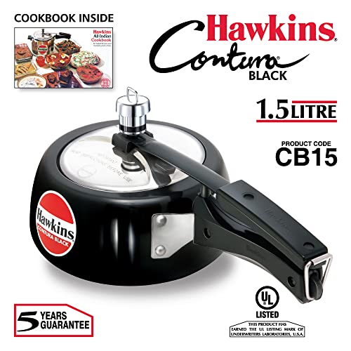 HAWKINS CB15 Hard Anodised Pressure Cooker, Aluminum, Contura Black, 1.5-Liter