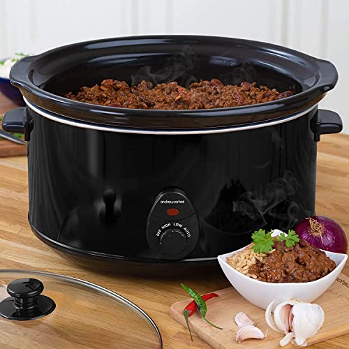 Andrew James Slow Cooker In Black, 380 Watts, 8 Litre Capacity | Tempered Glass Lid | Make up to 30 Portions | Removable Inner Bowl