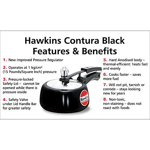 HAWKINS CB15 Hard Anodised Pressure Cooker, Aluminum, Contura Black, 1.5-Liter