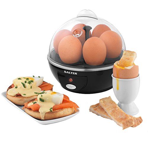 Salter EK2783 Electric Egg Cooker for Boiled & Poached, Ideal for Soft Medium or Hard Boiled, Rack Holds Up to 6 Eggs, Includes Poaching Trays, Auto Shut Off Function, Transparent, 430W