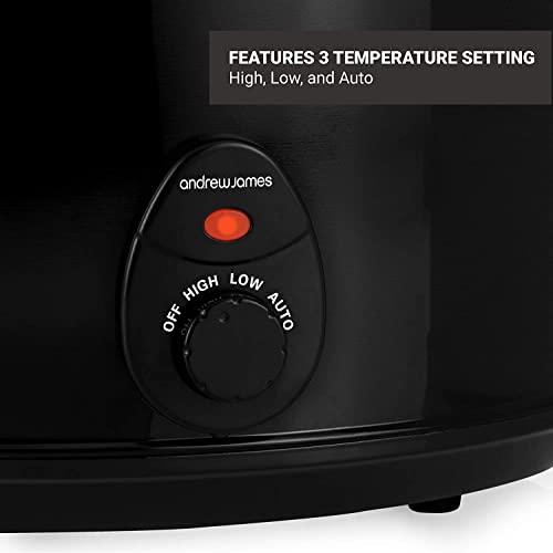 Andrew James Slow Cooker In Black, 380 Watts, 8 Litre Capacity | Tempered Glass Lid | Make up to 30 Portions | Removable Inner Bowl