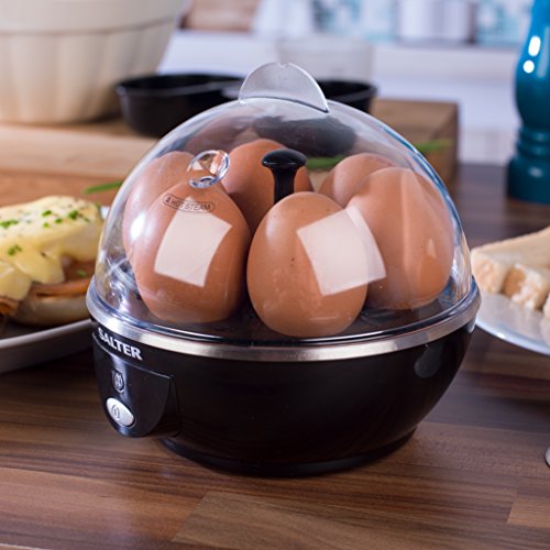 Salter EK2783 Electric Egg Cooker for Boiled & Poached, Ideal for Soft Medium or Hard Boiled, Rack Holds Up to 6 Eggs, Includes Poaching Trays, Auto Shut Off Function, Transparent, 430W