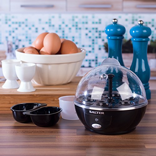 Salter EK2783 Electric Egg Cooker for Boiled & Poached, Ideal for Soft Medium or Hard Boiled, Rack Holds Up to 6 Eggs, Includes Poaching Trays, Auto Shut Off Function, Transparent, 430W