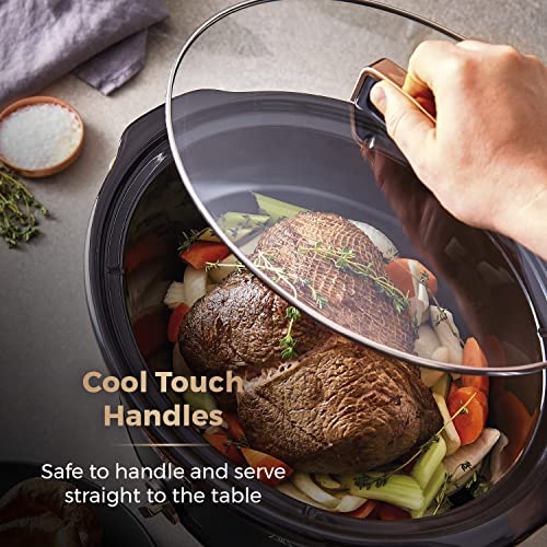 Tower T16043BLK Cavaletto 6.5 Litre Slow Cooker with 3 Heat Settings, Cool Touch Handles, Black and Rose Gold
