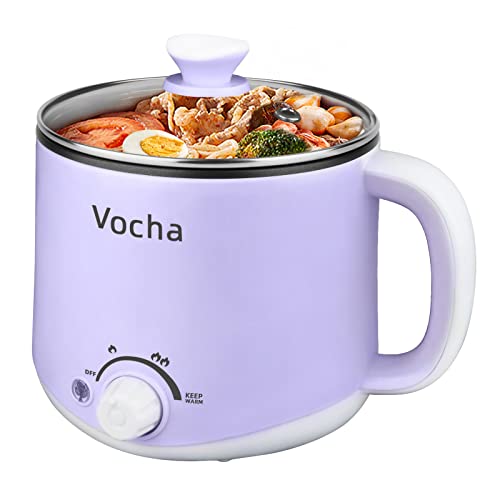 Vocha Electric Hot Pot with Keep Warm Function, 1.6L Rapid Ramen Noodles Cooker, Mini Travel Cooker, Non-stick Multifunctional Cooker, Perfect for Pasta/Oatmeal/Soup/Dumplings, Stock Pot -Purple