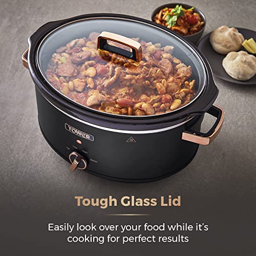 Tower T16043BLK Cavaletto 6.5 Litre Slow Cooker with 3 Heat Settings, Cool Touch Handles, Black and Rose Gold