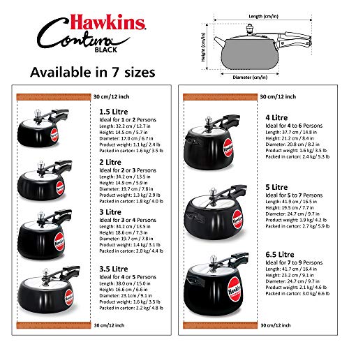 Hawkins Contura Black 5 Litre Pressure Cooker, Hard Anodised Cooker, Handi Cooker, Black (CB50)