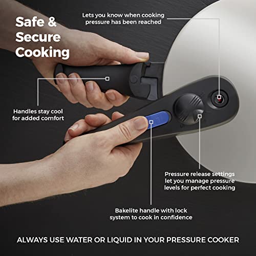 Tower T920004S4L Express Pressure Cooker with Bakelite Lid Lock System, Visual Pressure Indicator, 4 Litre, Stainless Steel