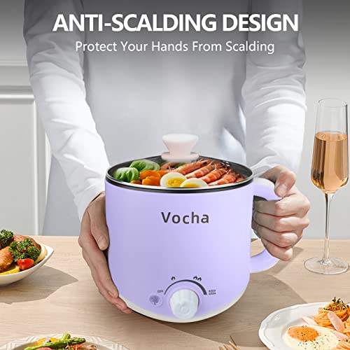 Vocha Electric Hot Pot with Keep Warm Function, 1.6L Rapid Ramen Noodles Cooker, Mini Travel Cooker, Non-stick Multifunctional Cooker, Perfect for Pasta/Oatmeal/Soup/Dumplings, Stock Pot -Purple