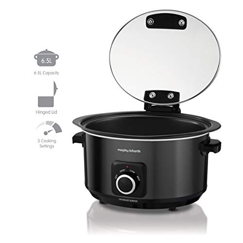 Morphy Richards 461020 Sear & Slow Cook 6.5L Slow Cooker with Hinged Lid, 163 W, 6.5 liters, Black