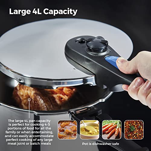 Tower T920004S4L Express Pressure Cooker with Bakelite Lid Lock System, Visual Pressure Indicator, 4 Litre, Stainless Steel