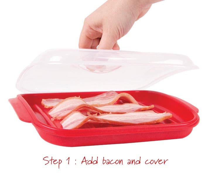 Décor Microwave Bacon Cooker | Splatter Proof Crisper Tray with Lid | Dishwasher Safe | BPA-Free