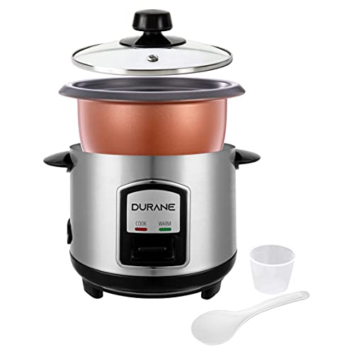 DURANE Electric Rice Cooker 800ml Stainless Steel Cook/Warm Functions and Vented Glass Lid