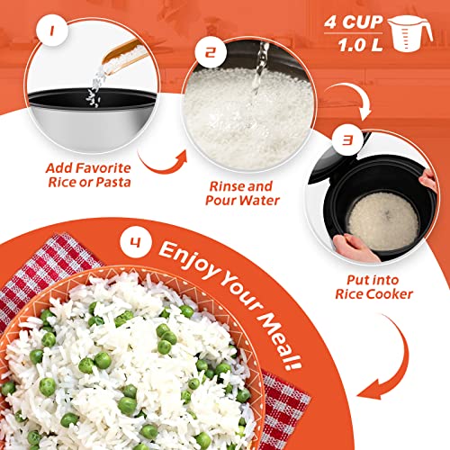 1.0L Mini Rice Cooker, 4 Cups Uncooked Macook Advanced Rice Cooker, Delicious One Pot Meal, Portable Travel Steamer Small, Keep Warm, Suitable For 1-4 People - For Cooking Soup, Rice, Stews & Oatmeal