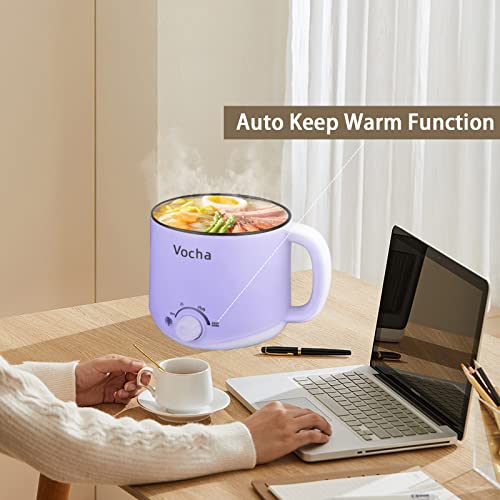 Vocha Electric Hot Pot with Keep Warm Function, 1.6L Rapid Ramen Noodles Cooker, Mini Travel Cooker, Non-stick Multifunctional Cooker, Perfect for Pasta/Oatmeal/Soup/Dumplings, Stock Pot -Purple