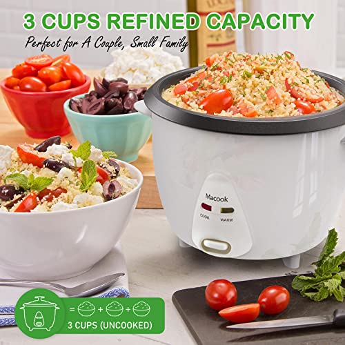 Macook Mini Rice Cooker 3 Cups (Uncooked), Electric Rice Cooker Small with Removable Nonstick Pot, One Touch and 12H Automatic Keep Warm, for Rice, Soups, Stews, Grains, Oatmeal