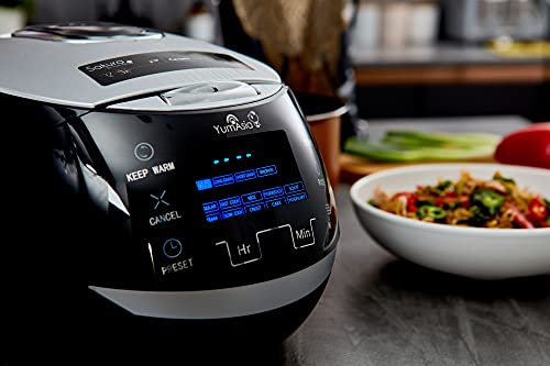 Yum Asia Sakura Rice Cooker with Ceramic Bowl and Advanced Fuzzy Logic (8 cup, 1.5 litre) 6 Rice Cook Functions, 6 Multicook Functions, Motouch LED Display, 220-240V UK/EU Power (Black and Silver)