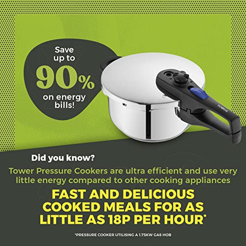 Tower T920004S4L Express Pressure Cooker with Bakelite Lid Lock System, Visual Pressure Indicator, 4 Litre, Stainless Steel