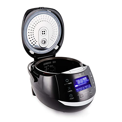 Yum Asia Sakura Rice Cooker with Ceramic Bowl and Advanced Fuzzy Logic (8 cup, 1.5 litre) 6 Rice Cook Functions, 6 Multicook Functions, Motouch LED Display, 220-240V UK/EU Power (Black and Silver)