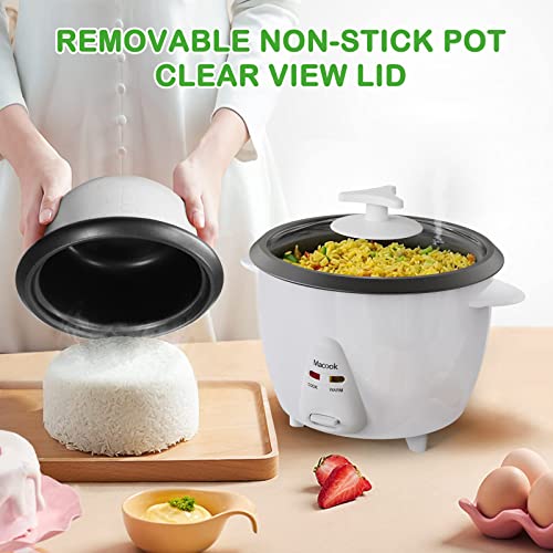 Macook Mini Rice Cooker 3 Cups (Uncooked), Electric Rice Cooker Small with Removable Nonstick Pot, One Touch and 12H Automatic Keep Warm, for Rice, Soups, Stews, Grains, Oatmeal