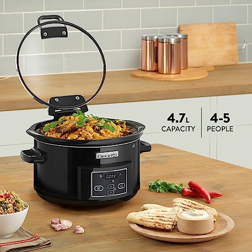 Crockpot Lift and Serve Digital Slow Cooker with Hinged Lid and Programmable Countdown Timer | 4.7 L (up to 5 People) | Energy Efficient | Black [CSC052]