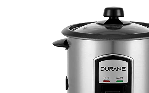 DURANE Electric Rice Cooker 800ml Stainless Steel Cook/Warm Functions and Vented Glass Lid