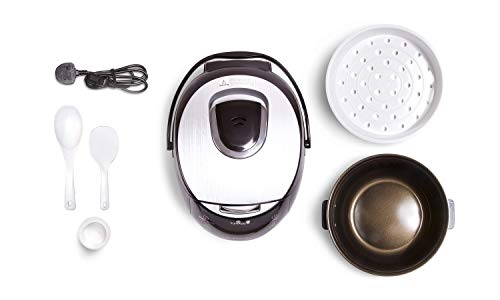 Yum Asia Sakura Rice Cooker with Ceramic Bowl and Advanced Fuzzy Logic (8 cup, 1.5 litre) 6 Rice Cook Functions, 6 Multicook Functions, Motouch LED Display, 220-240V UK/EU Power (Black and Silver)