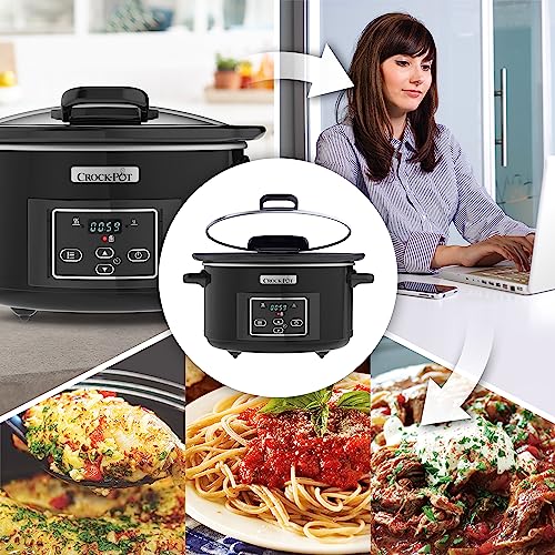 Crockpot Lift and Serve Digital Slow Cooker with Hinged Lid and Programmable Countdown Timer | 4.7 L (up to 5 People) | Energy Efficient | Black [CSC052]