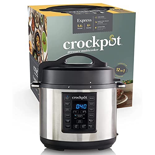 Crockpot Express Pressure Cooker | 12-in-1 Programmable Multi-Cooker | Slow Cooker | Food Steamer and Saute | 5.6 L | Energy Efficient | Stainless Steel [CSC051]