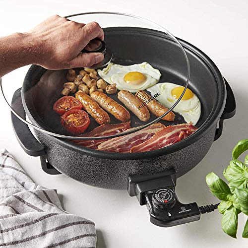 MisterChef® Multi-Function Cooker - Electric Frying Pan Cooker with Tempered Glass - 36cm - Energy Saver 1500W - Cool-Touch Handles - Free Colored Recipe Book Enclosed - 2 Year Warranty