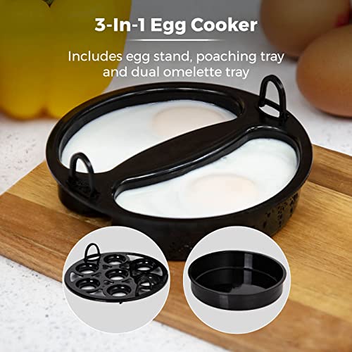 Tower T19023 Multi-Function Egg Cooker with Egg Poaching Tray & Omelette Tray, 360W, Black