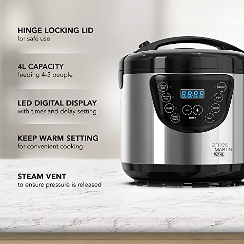 Wahl James Martin Multi Cooker, 6-in-1 Functions, Steaming, Sautéing, Stewing, Slow Cooking, 24hr Delay Timer, 4L Ceramic Pot (feeds up to 4 people), Removable Cooking Pot, Dishwasher Safe Parts