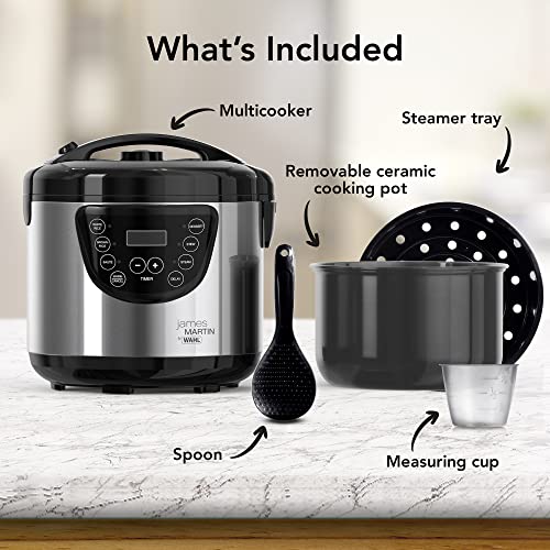 Wahl James Martin Multi Cooker, 6-in-1 Functions, Steaming, Sautéing, Stewing, Slow Cooking, 24hr Delay Timer, 4L Ceramic Pot (feeds up to 4 people), Removable Cooking Pot, Dishwasher Safe Parts